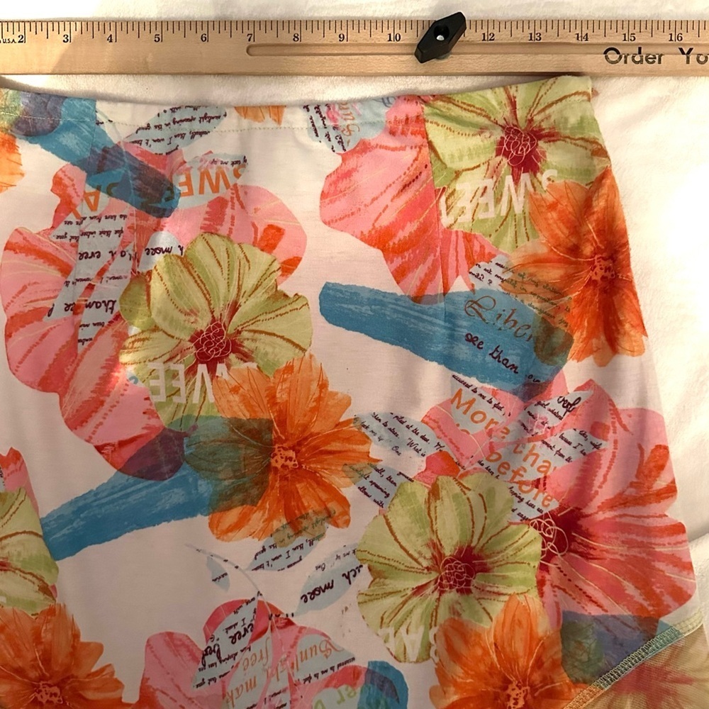 Soft Touch by Christine Phillipe Asymmetric Hem Floral Flowy Skirt S pink orange - Picture 2 of 6